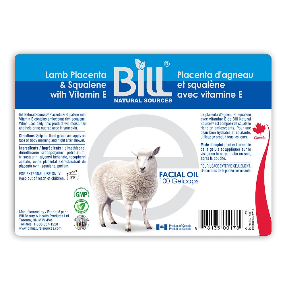 BILL Natural Sources® Lamb Placenta Facial Moisturizer with Squalene & Vitamin E Gelcaps