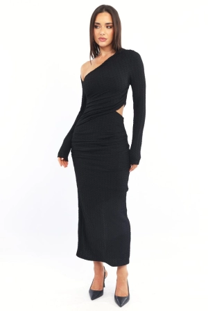 Black Bodycon Dress Textured Midi