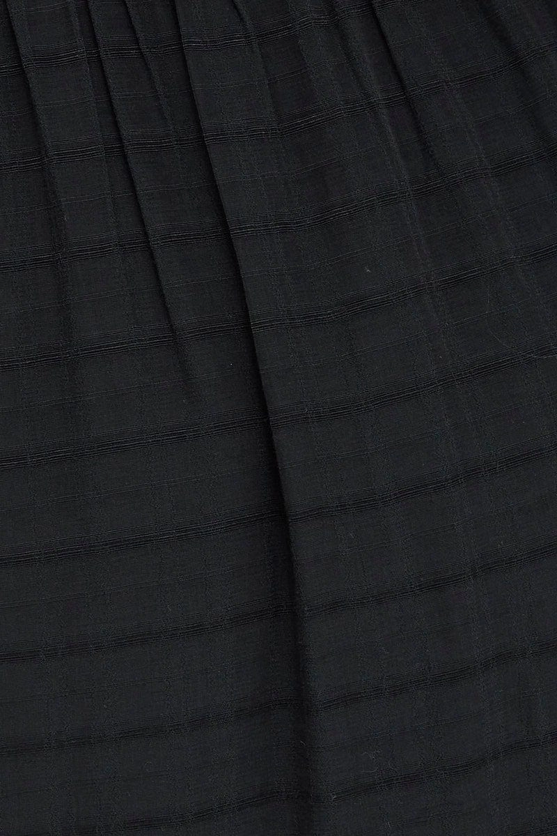 Black Midi Dress Short Sleeve Ruched Bust