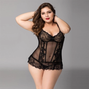 Black Sheer Lace Corset Queen Size