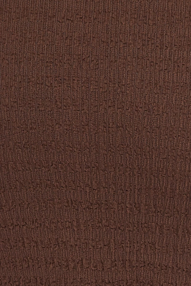 Brown Midi Skirt High Rise Textured Jersey