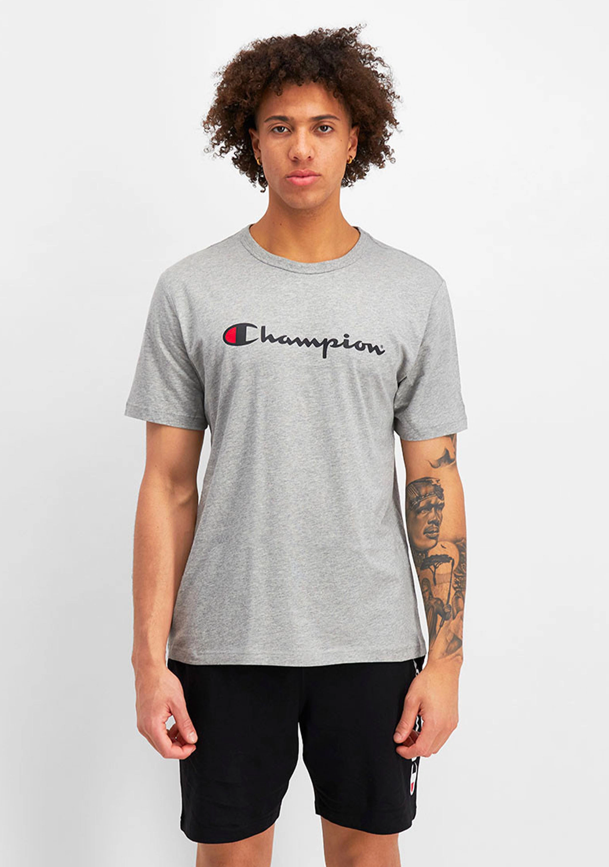 Champion Men's Script Logo Short Sleeve Tee Grey