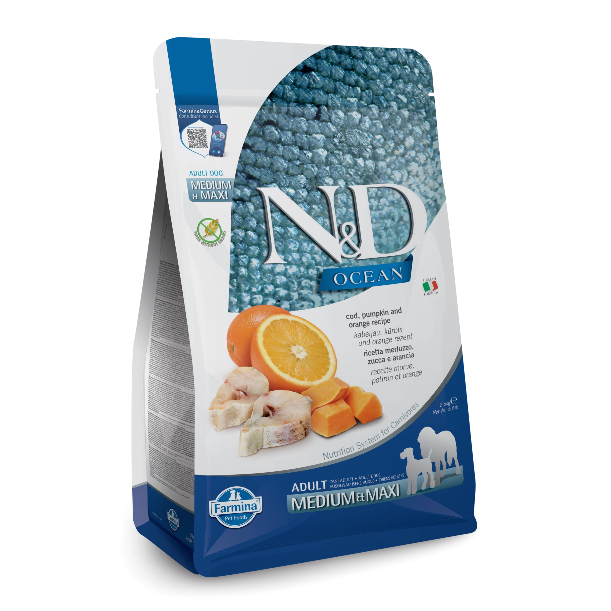Farmina N&D Ocean Grain Free Cod, Pumpkin & Orange Medium & Maxi Adult Dry Dog Food