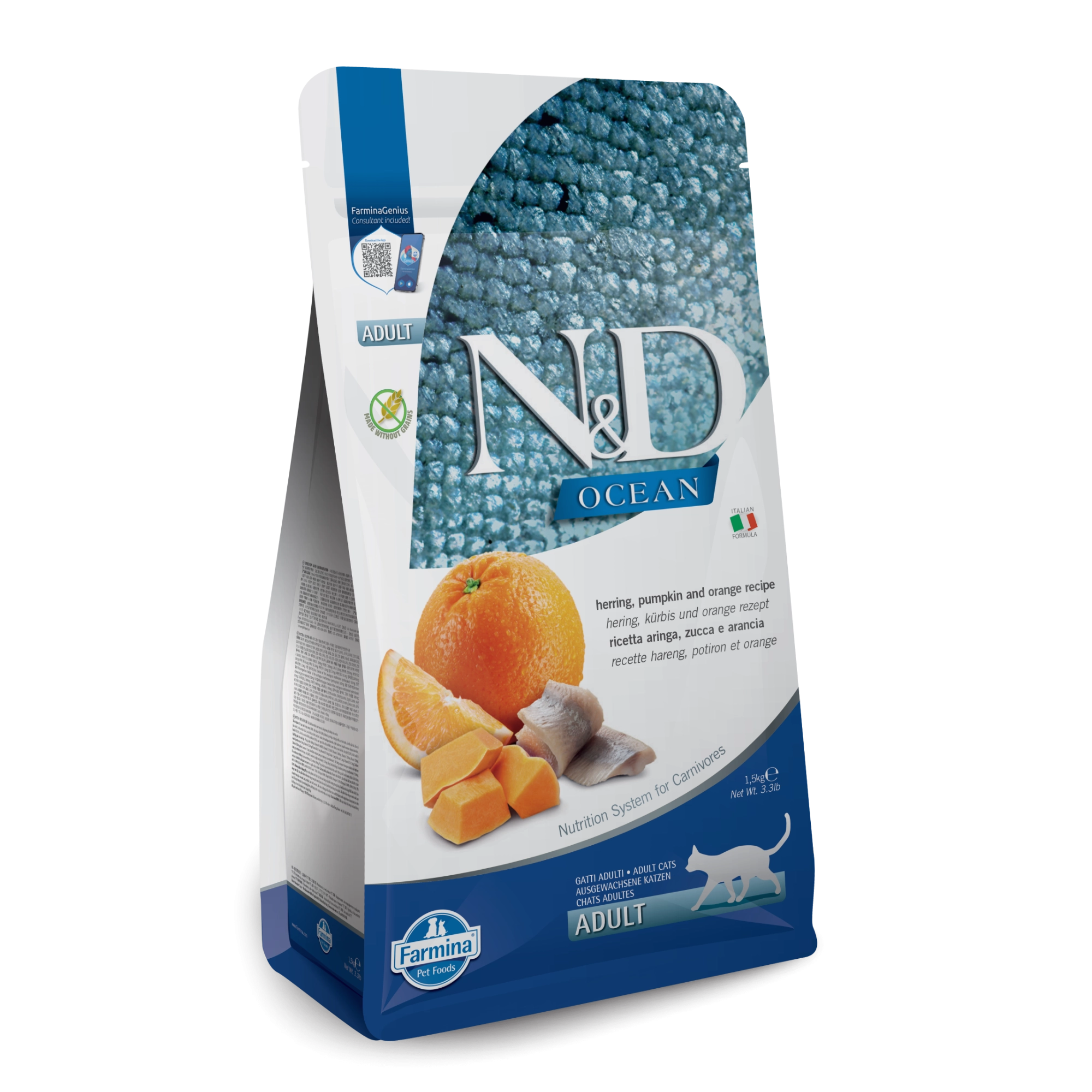 Farmina N&D Ocean Grain Free Herring, Pumpkin & Orange Adult Dry Cat Food