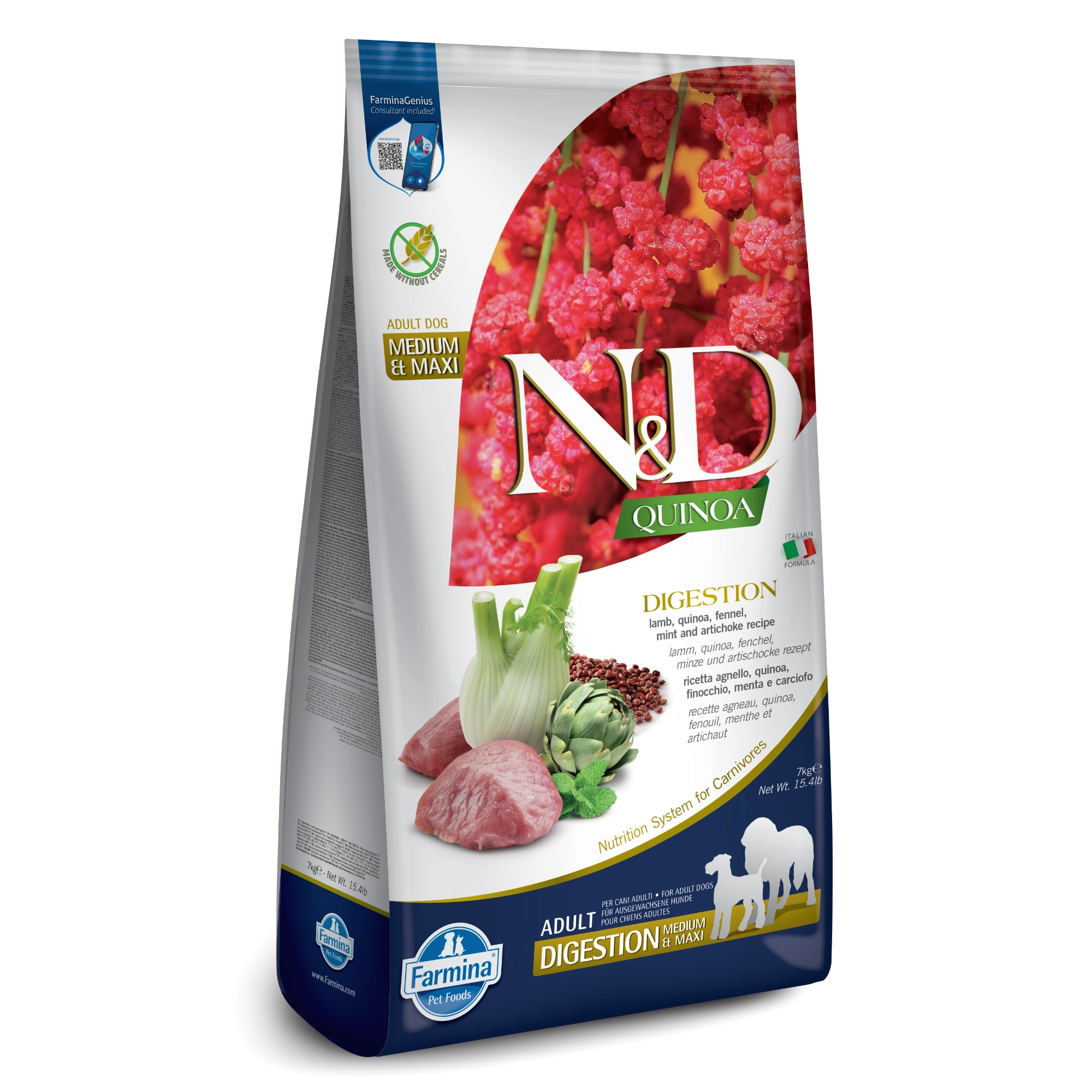 Farmina N&D Quinoa Digestion Grain Free Lamb, Fennel & Mint Formula Adult Dry Dog Food