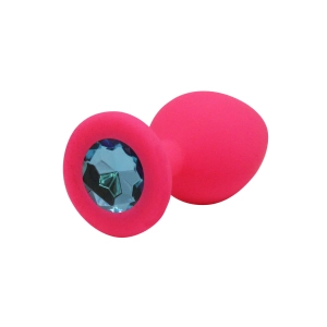 Fetish Pleasure Play Medium Pink Silicone Light Blue Jewel Butt Plug