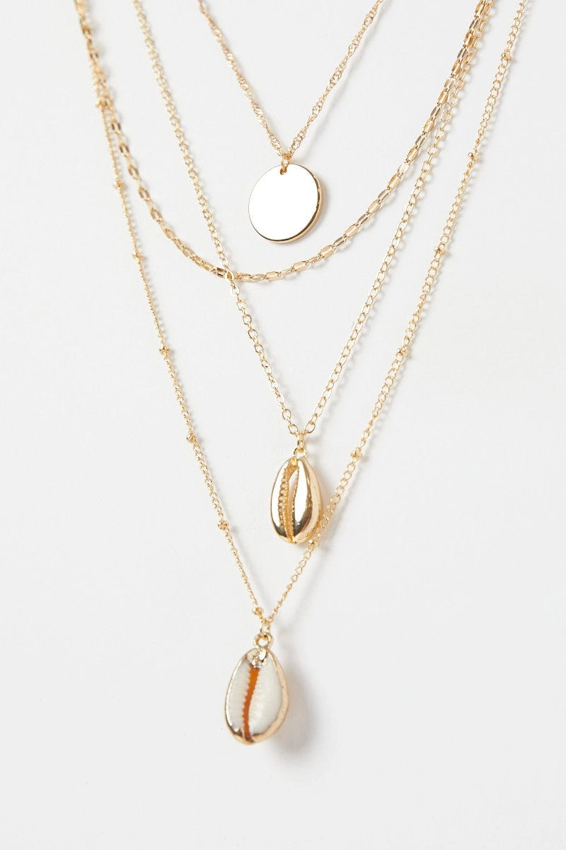 Gold Shell Pendent Layered Necklace