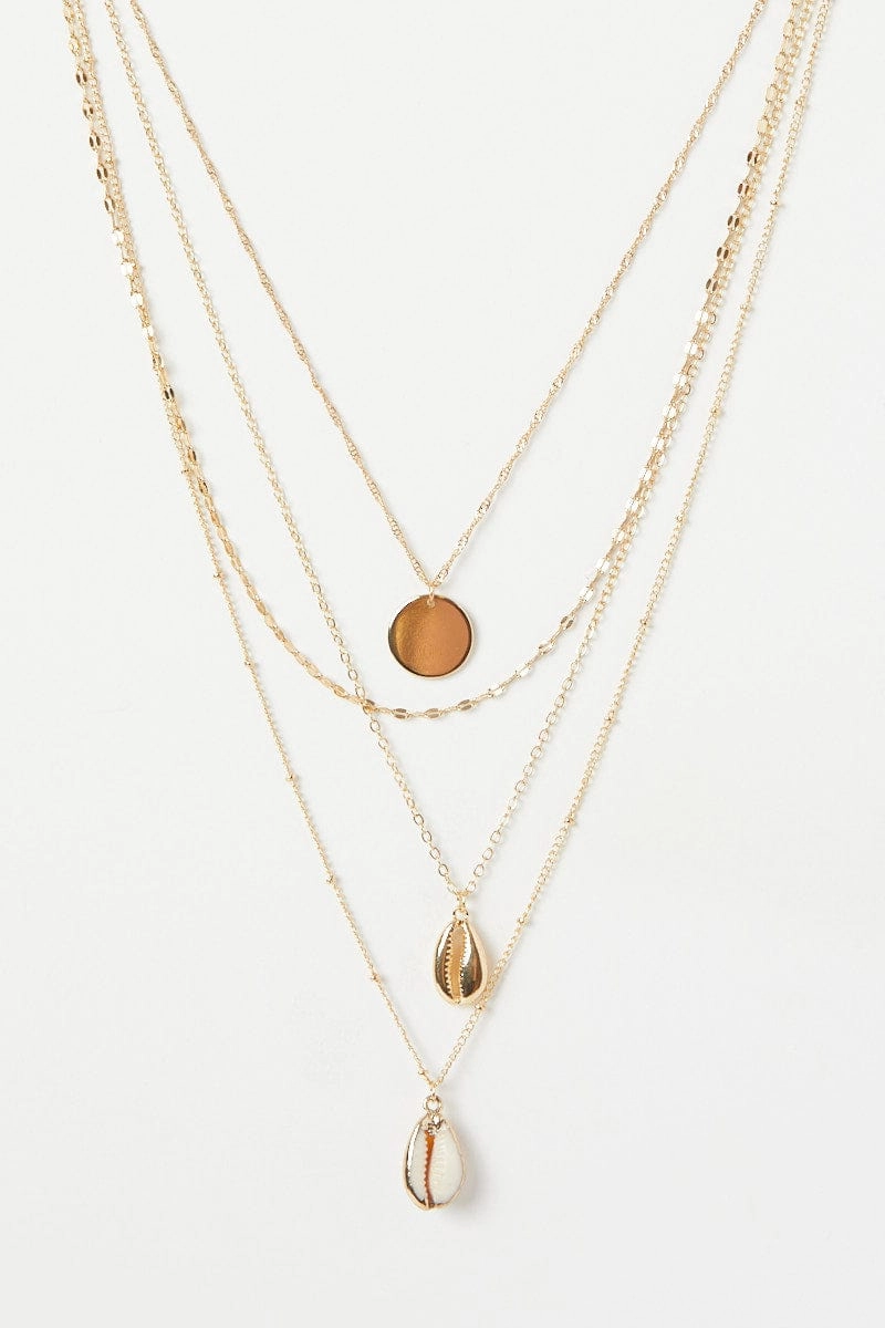 Gold Shell Pendent Layered Necklace
