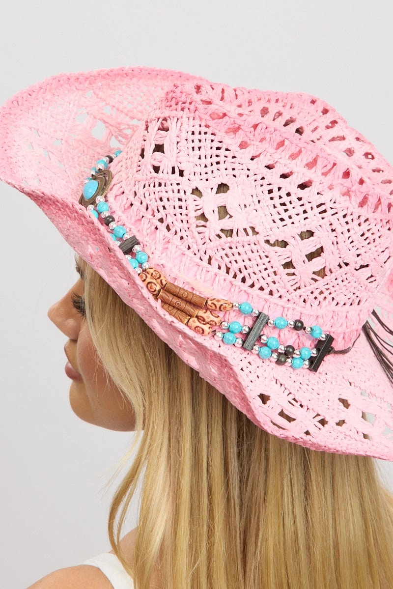 Pink Festival Straw Cowboy Hat