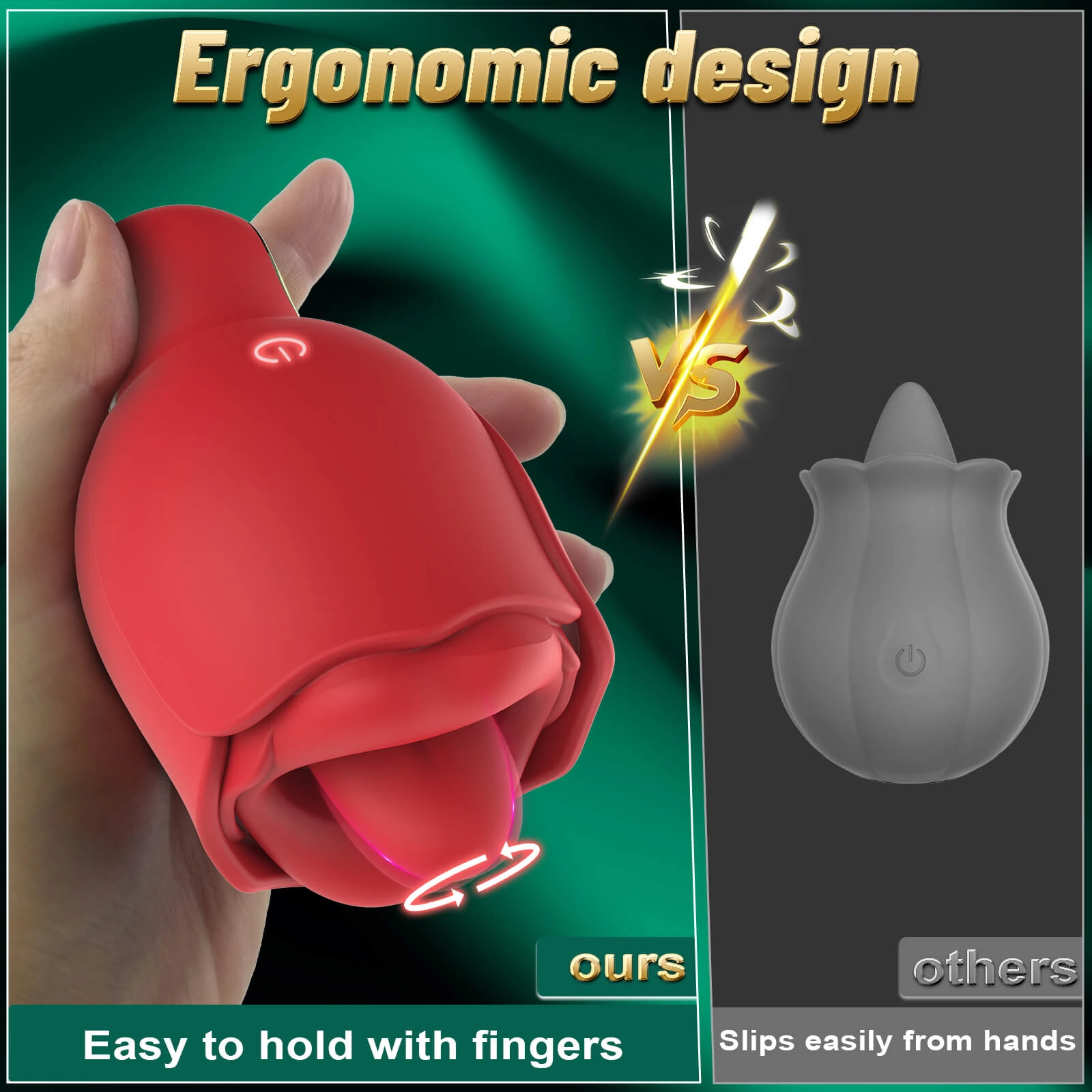Rosalie Florra – 360° Rotated Tongue Licking Red Rose Bud Vibrator