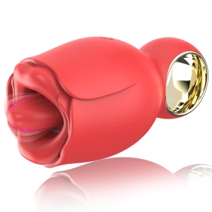 Rosalie Florra – 360° Rotated Tongue Licking Red Rose Bud Vibrator